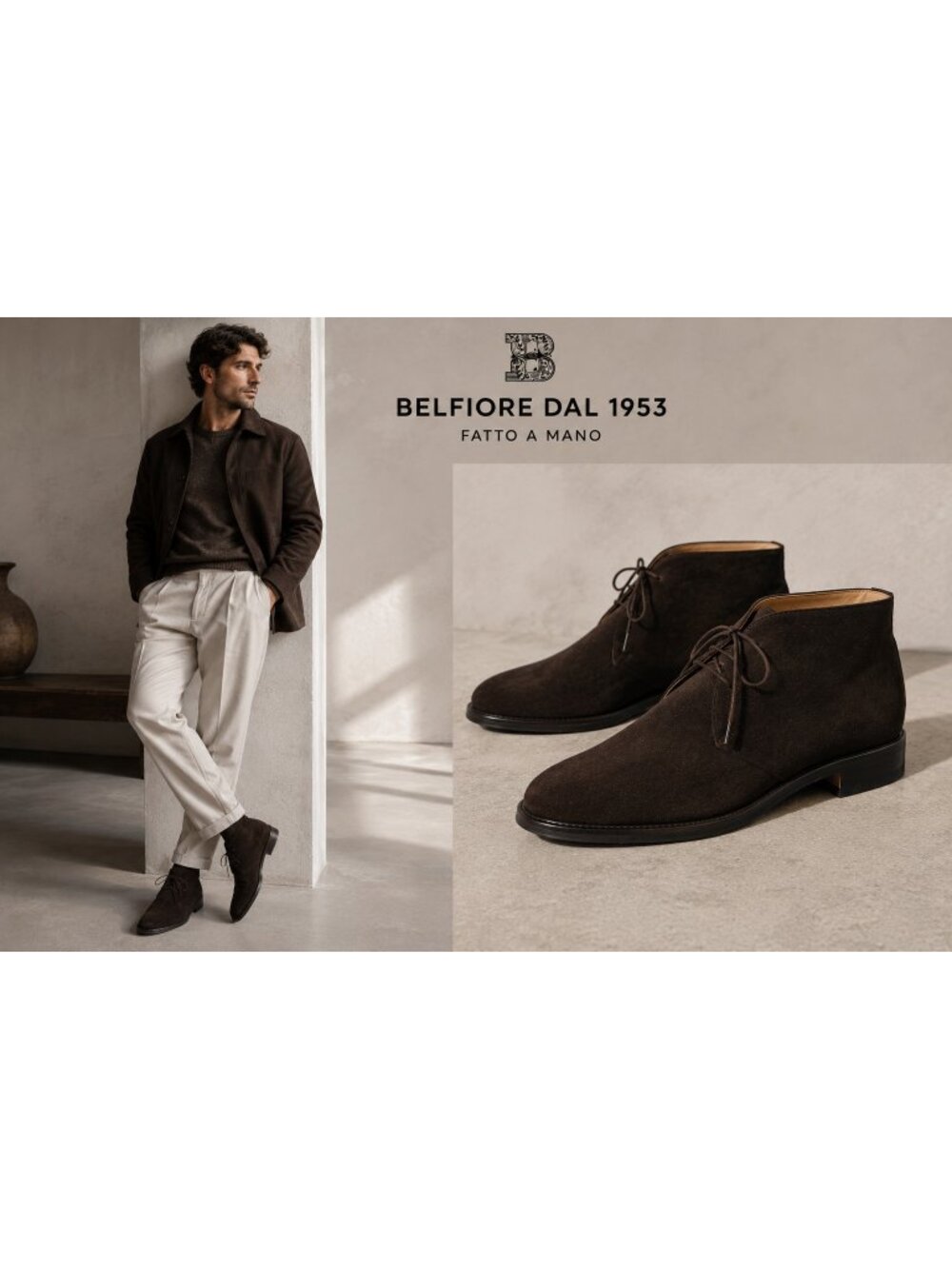 Belfiore dal 1953 Men’s Suede Chukka Boots Dainite Fatto a Mano US 9.5